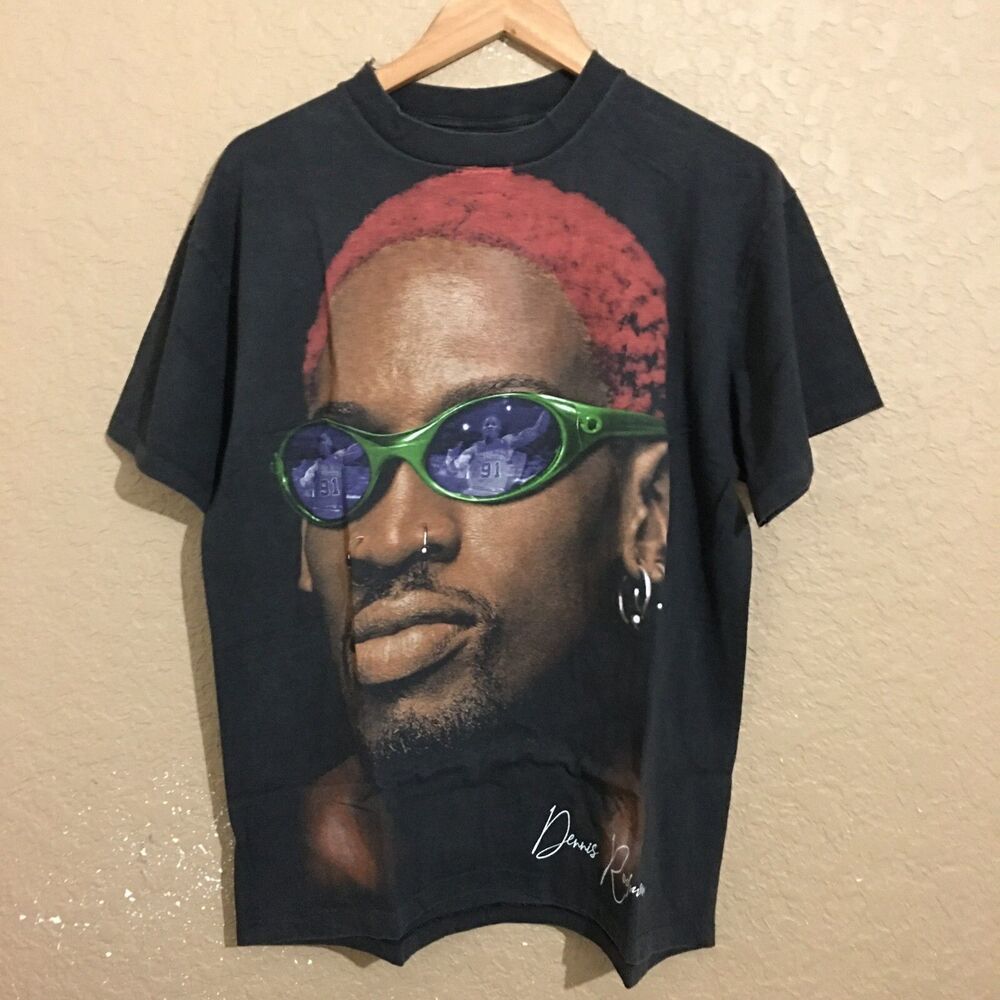 Dennis Rodman Rodzilla #91 NBA Big Head Pink Hair T-Shirt L Faded